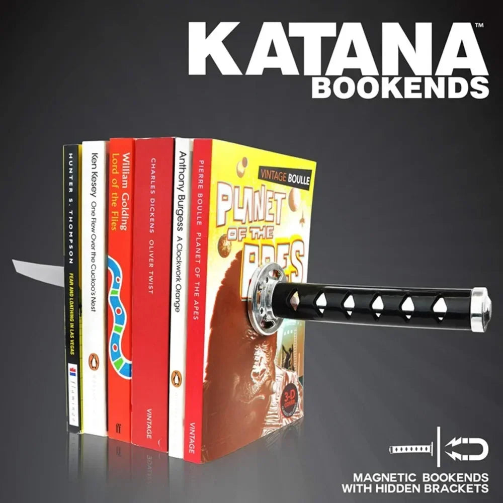 Black Katana-Style Metal Bookend Decoration