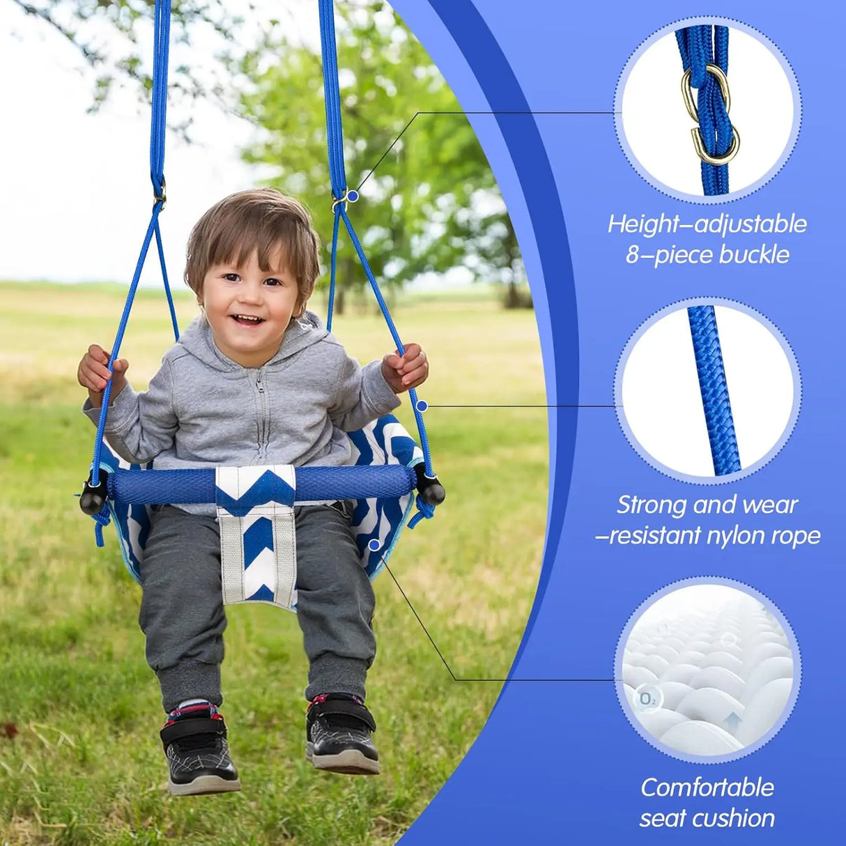 Adjustable Baby Swing with Safety Belt fit 6-96 Months Indoor Baby Hammock Hanging Swing Chair for Home,Courtyard & Backyard Use