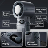 Portable Handheld fan Strong Wind 199 Gear Wind speed LED Digital Display Adjustable Turbo Portable Outdoor Handheld 8000mAh