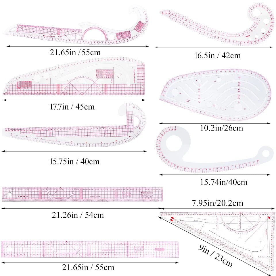 Transparent French-Curve Sewing & Drawing Templates – 3 Sets