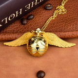 Harry Potter Peripheral Pocket Watch Necklace - Golden Snitch Retro Flip Lid Big Wings Pendant Commemorative Watch