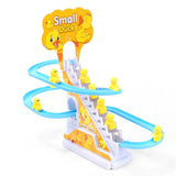 Kids Electric Small Duck Climbing Stairs Toy DIY Track Slide Roller Coaster Toys Set Light Music Boy Girl Gift