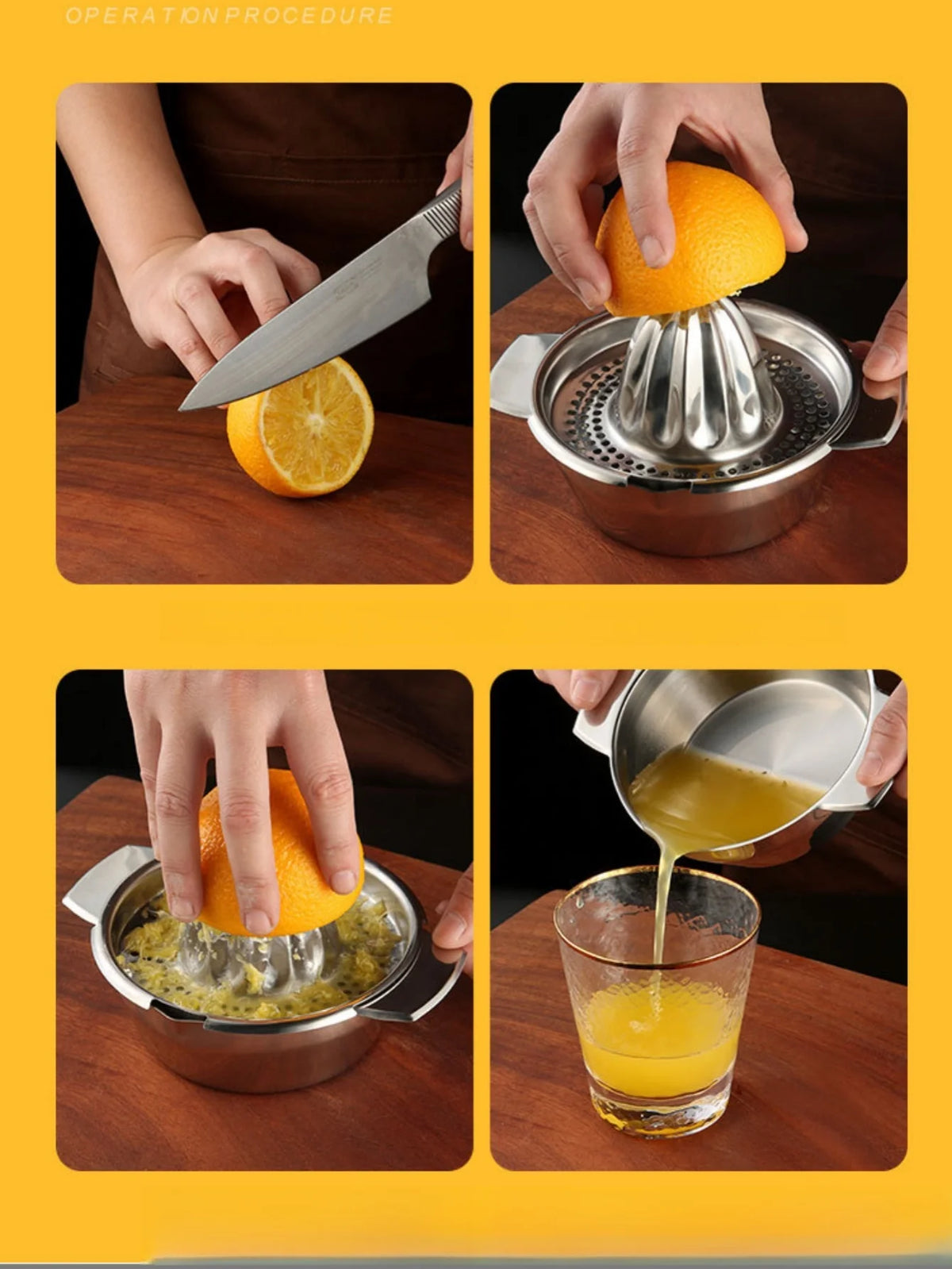 Manual Stainless-Steel Citrus Press with Bowl & Strainer