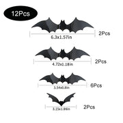3D Black Halloween Bat Wall Decorations – 6 Pack Sizes