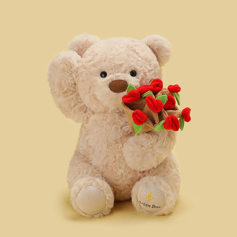 Teddy Bear with Roses Plush Toy Soft Bear Stuffed Doll Romantic Gift for Lover Home Decor Girls Birthday Gift