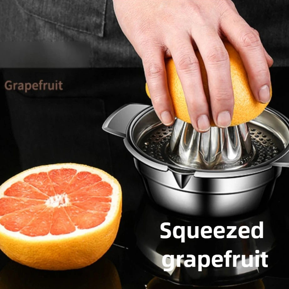 Manual Stainless-Steel Citrus Press with Bowl & Strainer