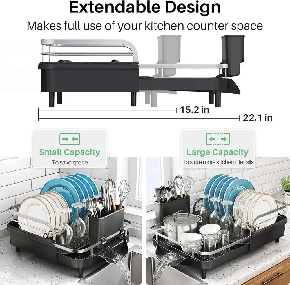 Expandable Stainless-Steel Dish Rack with Drainboard