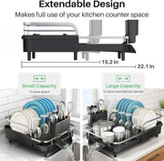 Expandable Stainless-Steel Dish Rack with Drainboard
