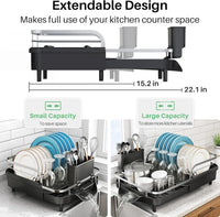 Expandable Stainless-Steel Dish Rack with Drainboard
