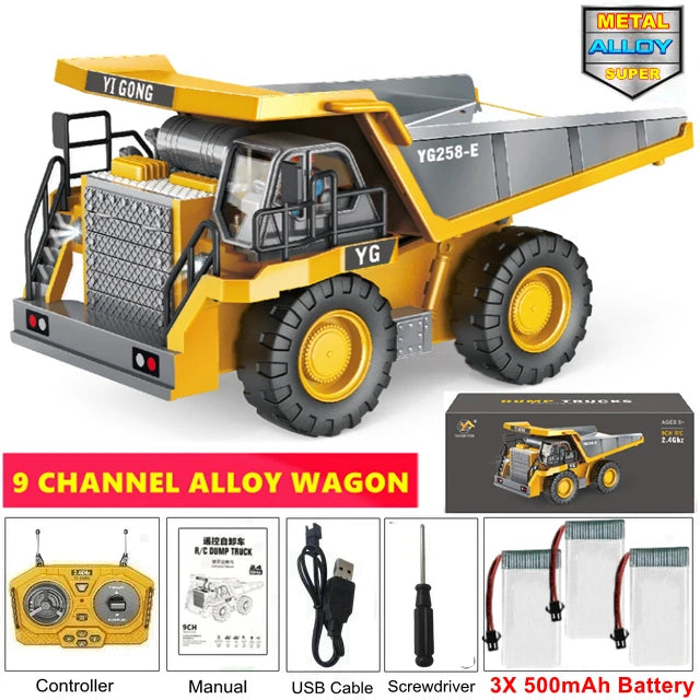 4WD Remote Control Excavator Toy Radio Controlled RC Dump Truck Vehicle Crawler Bulldozer Construction Car Gifts for Kids Boys
