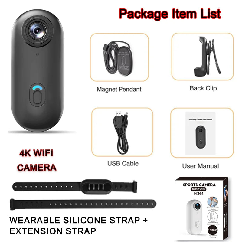POV 4K Magnetic Body Cam Small Wireless Action Camera Magsafe Vlogging Recorder  YouTube Sports Ultra Portable Smart Pro Camera
