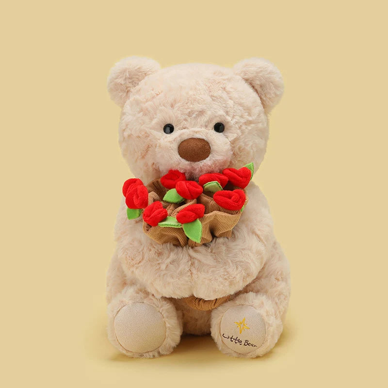 25 cm Teddy Bear with Roses – White or Brown