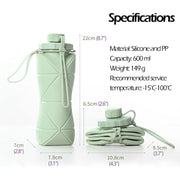 600ml Collapsible Travel Water Bottle – 4 Colours