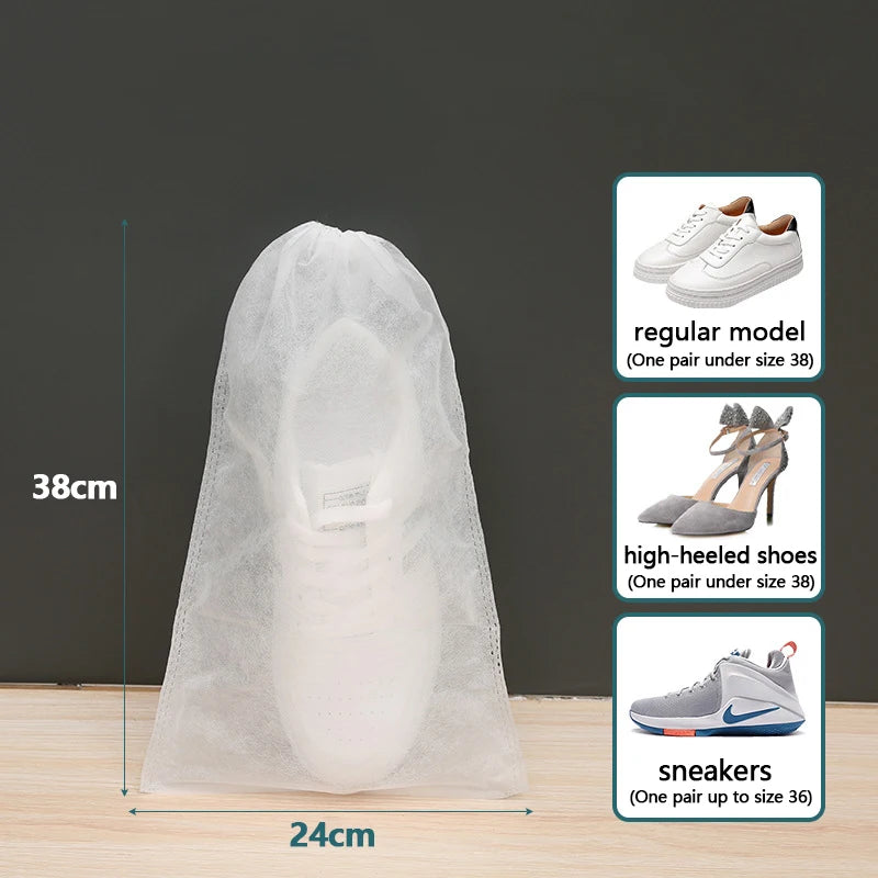 Portable Shoe Storage Drawstring Eco Storage Bag for Sundries Non-woven Bag Cover Anti-yellow White Shoe Dustproof Shoe Cover