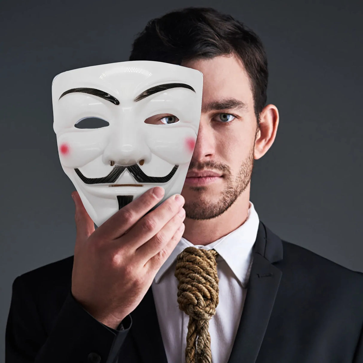 Guy Fawkes Mask Black/White Revolutionary Style Halloween Cosplay Face Cover Party Accessories