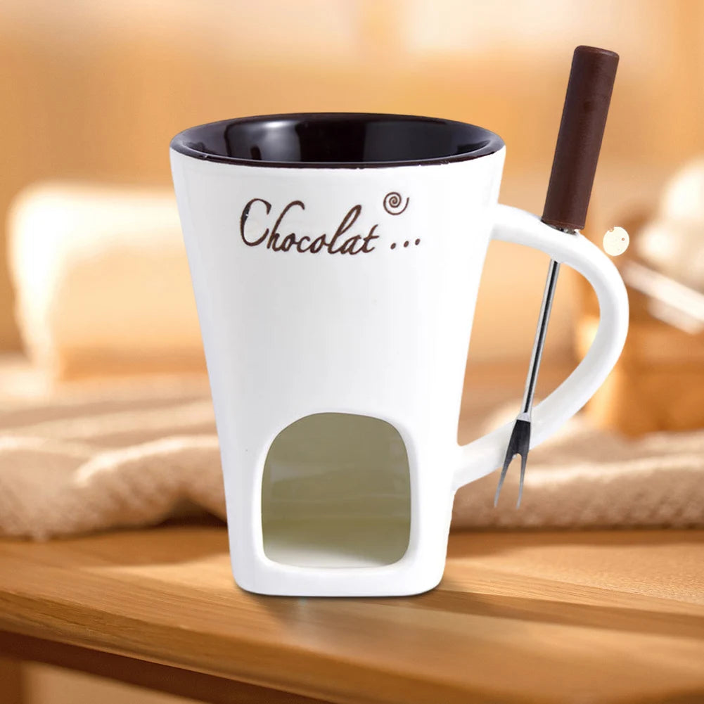 Mini Ceramic Tealight Fondue Cup with Fork