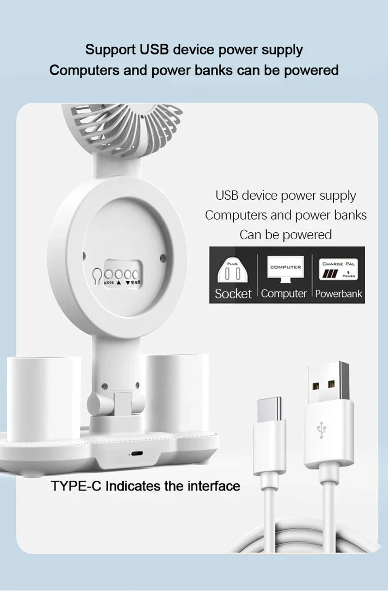 Rechargeable LED Desk Lamp with Fan & Digital Clock