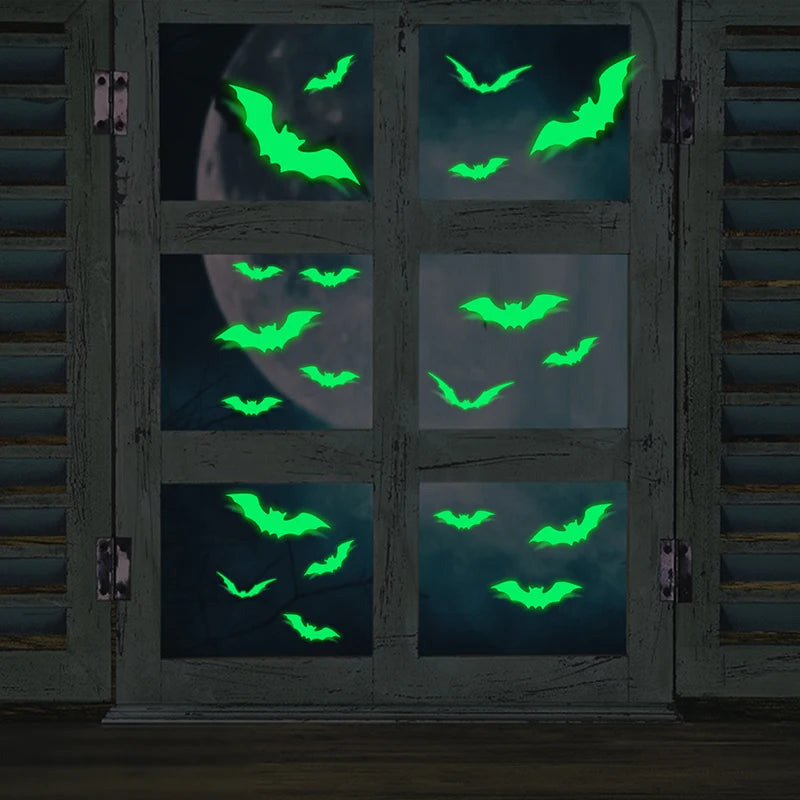 Glow-in-the-Dark Halloween Bat Wall Decals – 16 Piece Set