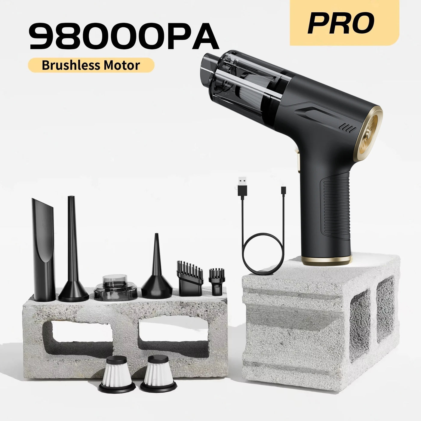 98000PA Handheld Car Vacuum Cleaner - Portable Wireless, Powerful Suction