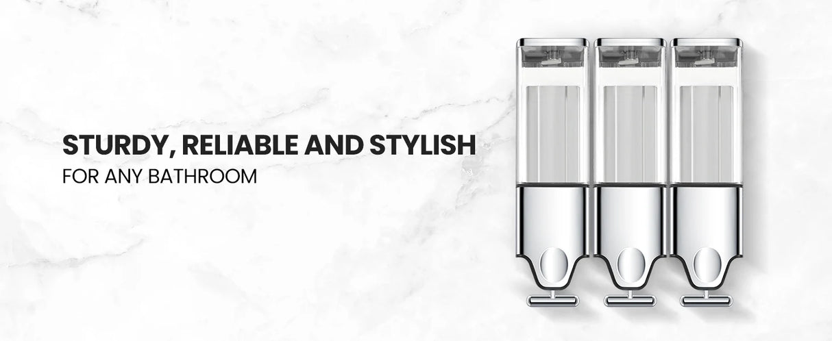 3-in-1 Quadrate Dispensers for The Shower,Shower soap Dispenser,Conditioner Dispenser, Shampoo Dispenser,No Drilled Wall Mounted