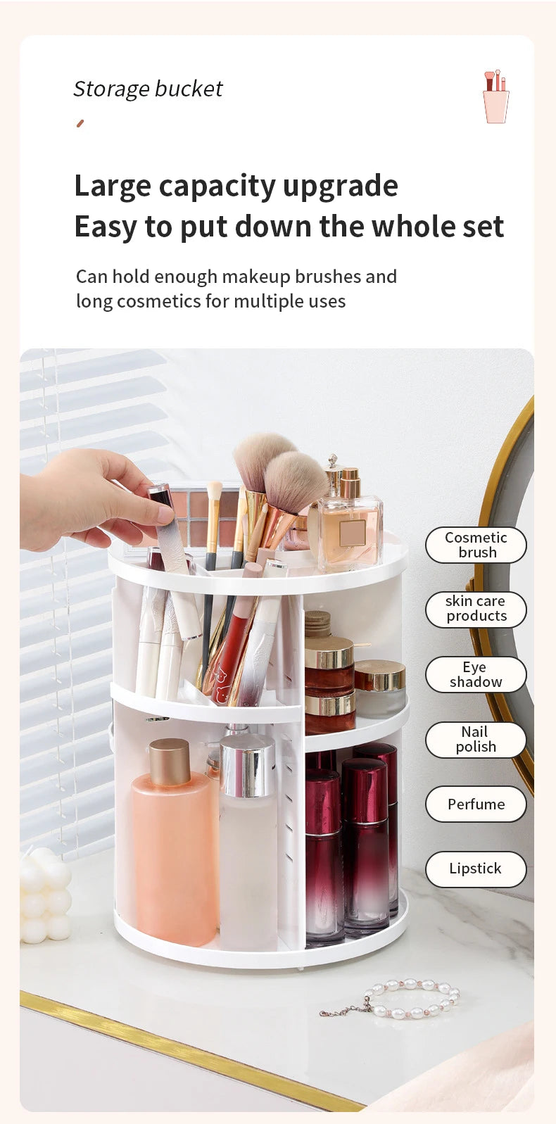 360 Degree Rotating Makeup Storage Box Rotating Layer Transparent Desktop Organizer Home Dresser Perfume Skin Care Shelf