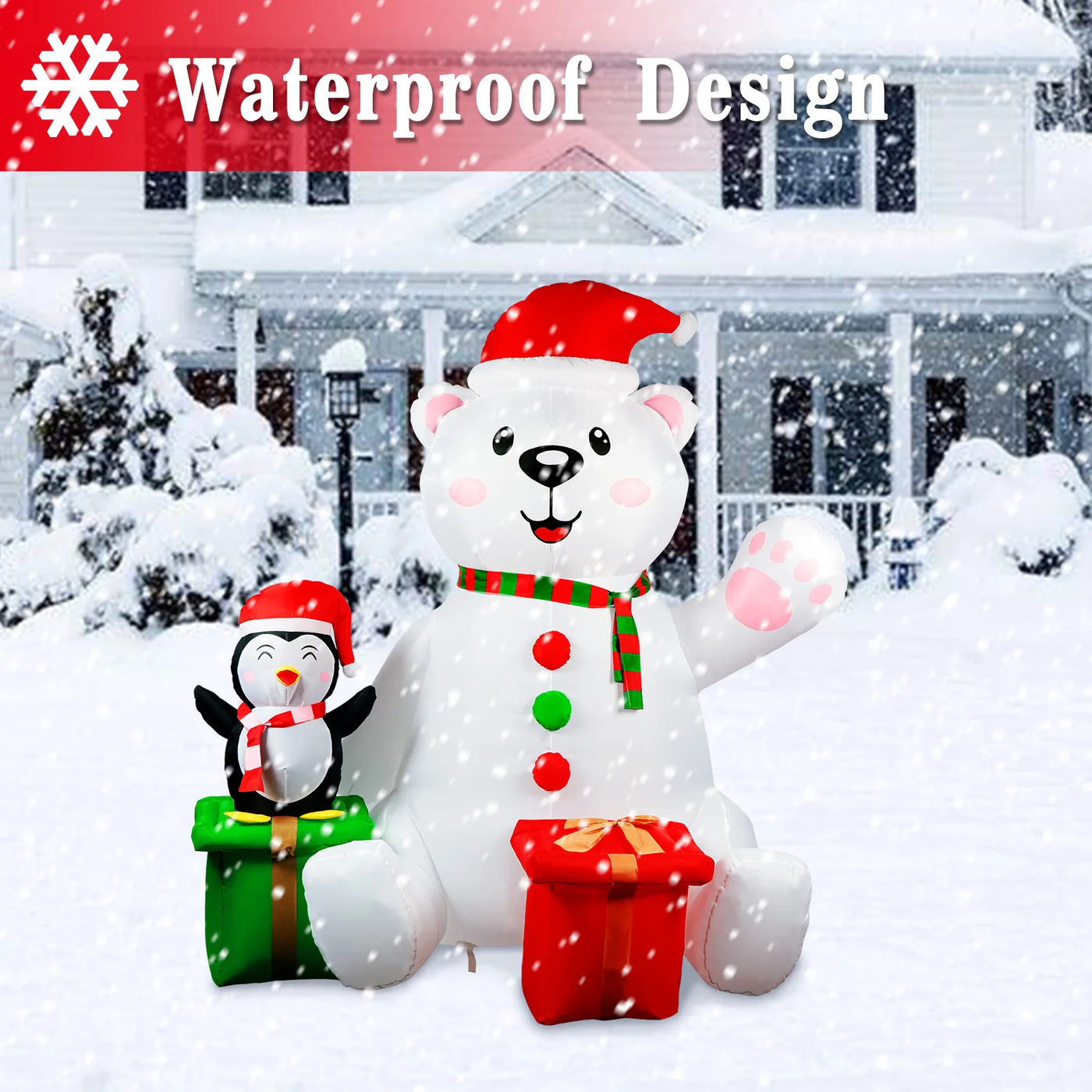 6 ft Inflatable Polar Bear & Penguin Christmas Display with LED Light