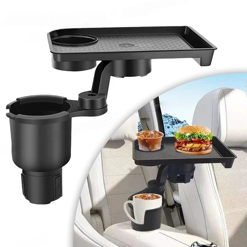 Car Cup Holder Expender Multi-Function Drink Holder with Food Table 360 Degree Adjustable Base Tray for Lunch Snack