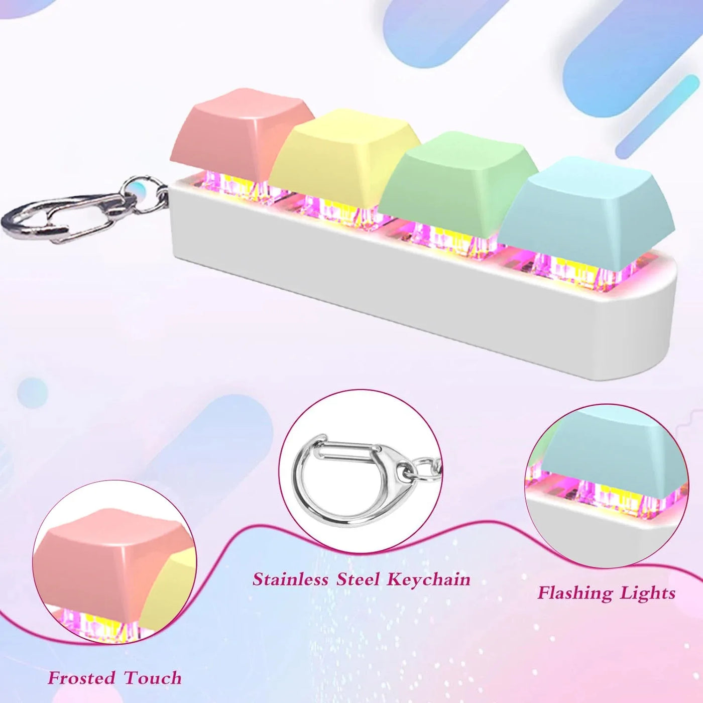 Keyboard Fidget Toy with LED Light Keyboard Fidget Keychain 4-in-1 Keyboard Decompression Button Stress Relief Fidget Gifts