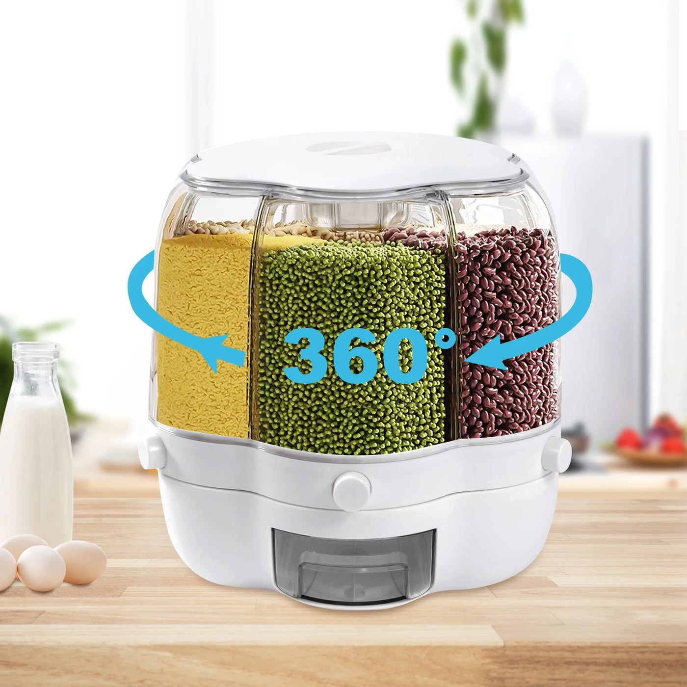 6-Compartment Cereal Dispenser, 360° Rotation, 164lbs Capacity, Airtight Sealing, Transparent Design for Dry Food Storage
