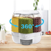 6-Compartment Cereal Dispenser, 360° Rotation, 164lbs Capacity, Airtight Sealing, Transparent Design for Dry Food Storage