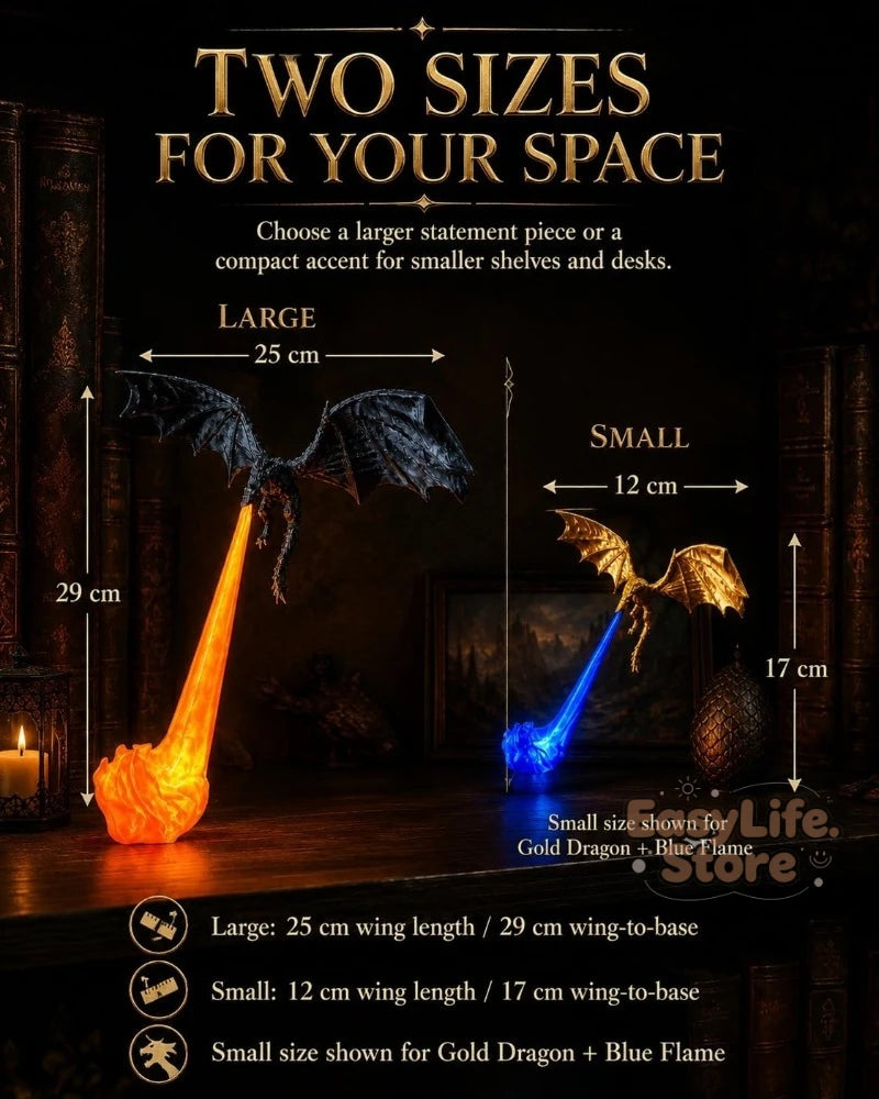 Dragon Bookshelf Nook Light, 3D Fire-Breathing Shelf Decor | Flying Dragon Design Book Lover Gift | Halloween Shelf Display