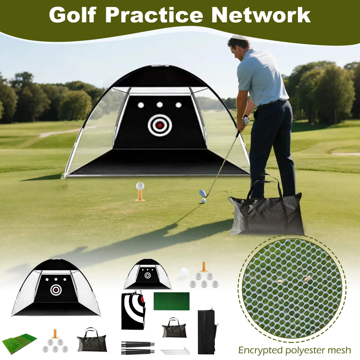 Golf Practice Tent Net  10x7ft Practice Net With Triturf Mat  Golf Hitting Aid For Backyard Home Sports Equipment Chipping Swing