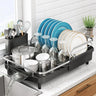 Dish Drying Rack, Expandable Dish Rack for Kitchen Counter, Stainless Steel Dish Drainer with Drainboard Set