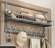 Grey Over-Door Organiser with 6 Hooks & Storage Basket