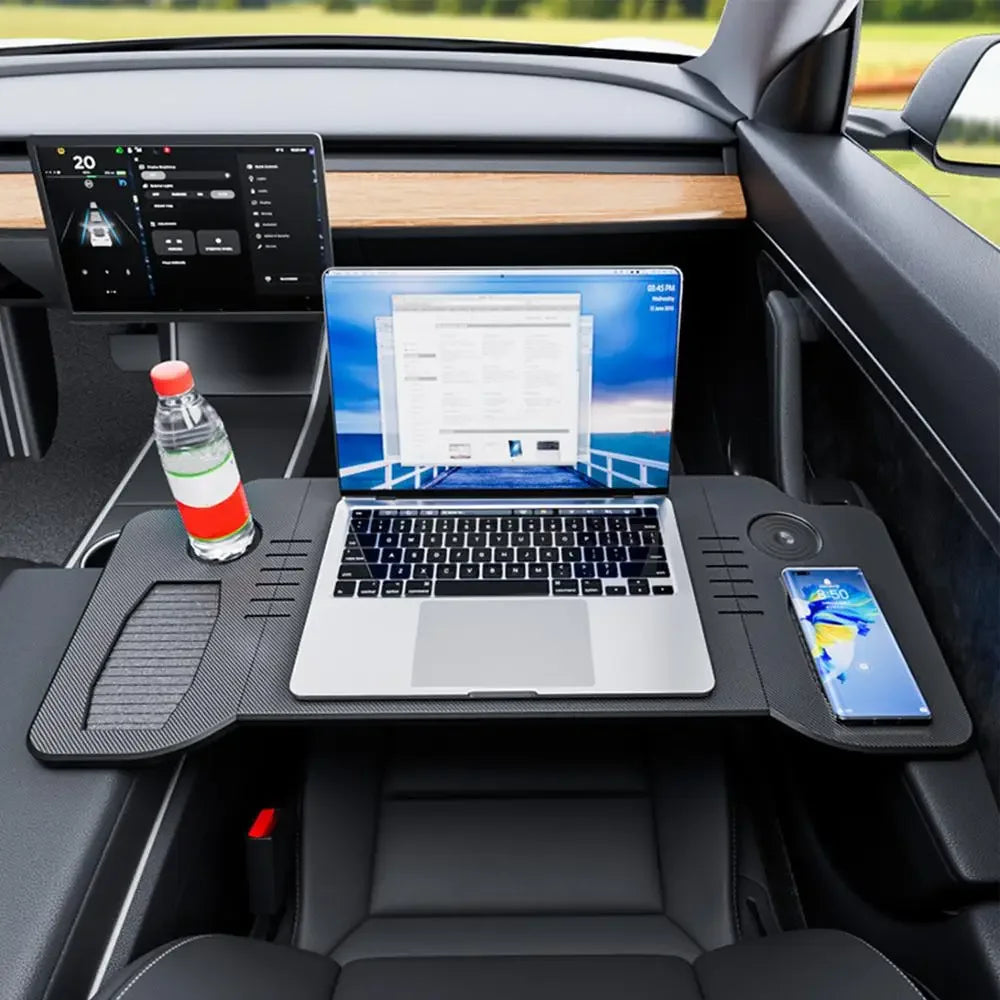 Foldable Car Laptop Desk Upgraded Tray Stand Compatible with Tesla Model 3/Y Steering Wheel Eating Table for Travel Work Camping