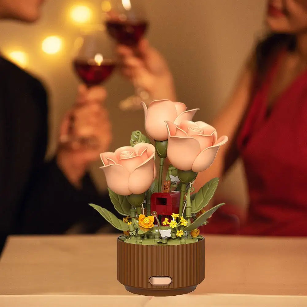 AutoBloom™ Wooden Flower Bouquet Dynamic Arrangement Model Auto-Blooming Petals, Magic Sprayer & Aromatherapy Breathing Lights