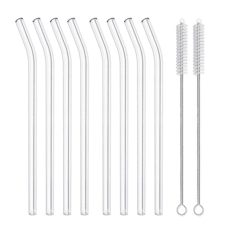 4/8Pcs Reusable Glass Straws Clear Glass Drinking Straws 8 Inch 8mm Tubes Juice Smoothie Tea Straws Glasses Straw Set for Drinks