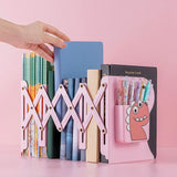 Adjustable Metal Bookends Desk Book Storage Stretch Book Holder With Pen Holder Office Supplies For Desktop Organization