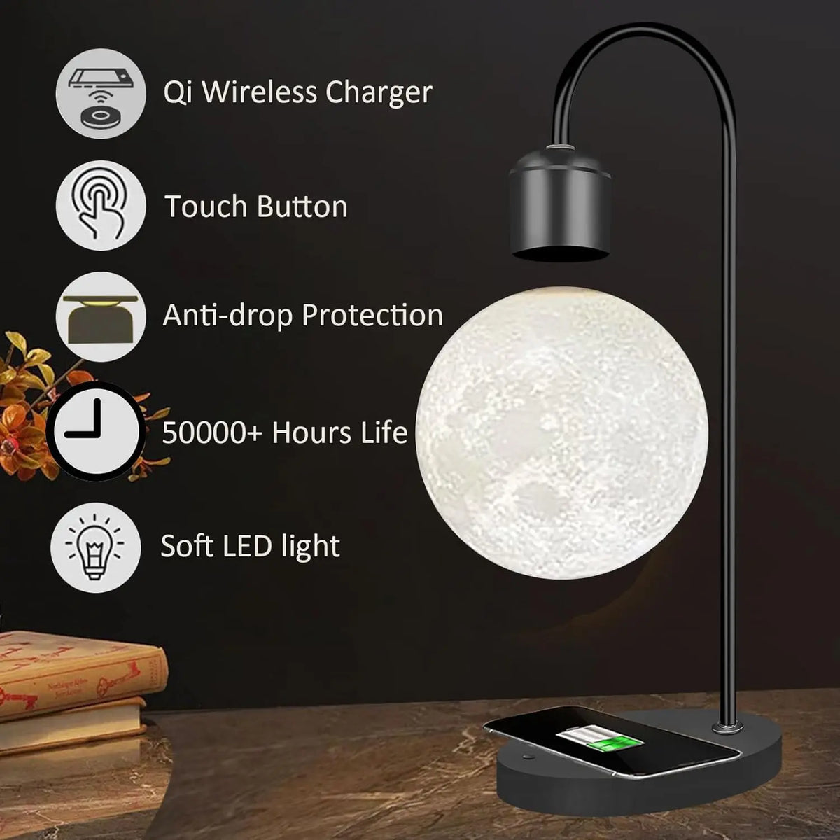 3D Printing Floating Moon Lamp Magnetic Levitation Seamless LED Night Light Creative Home Decoration Table Lamp