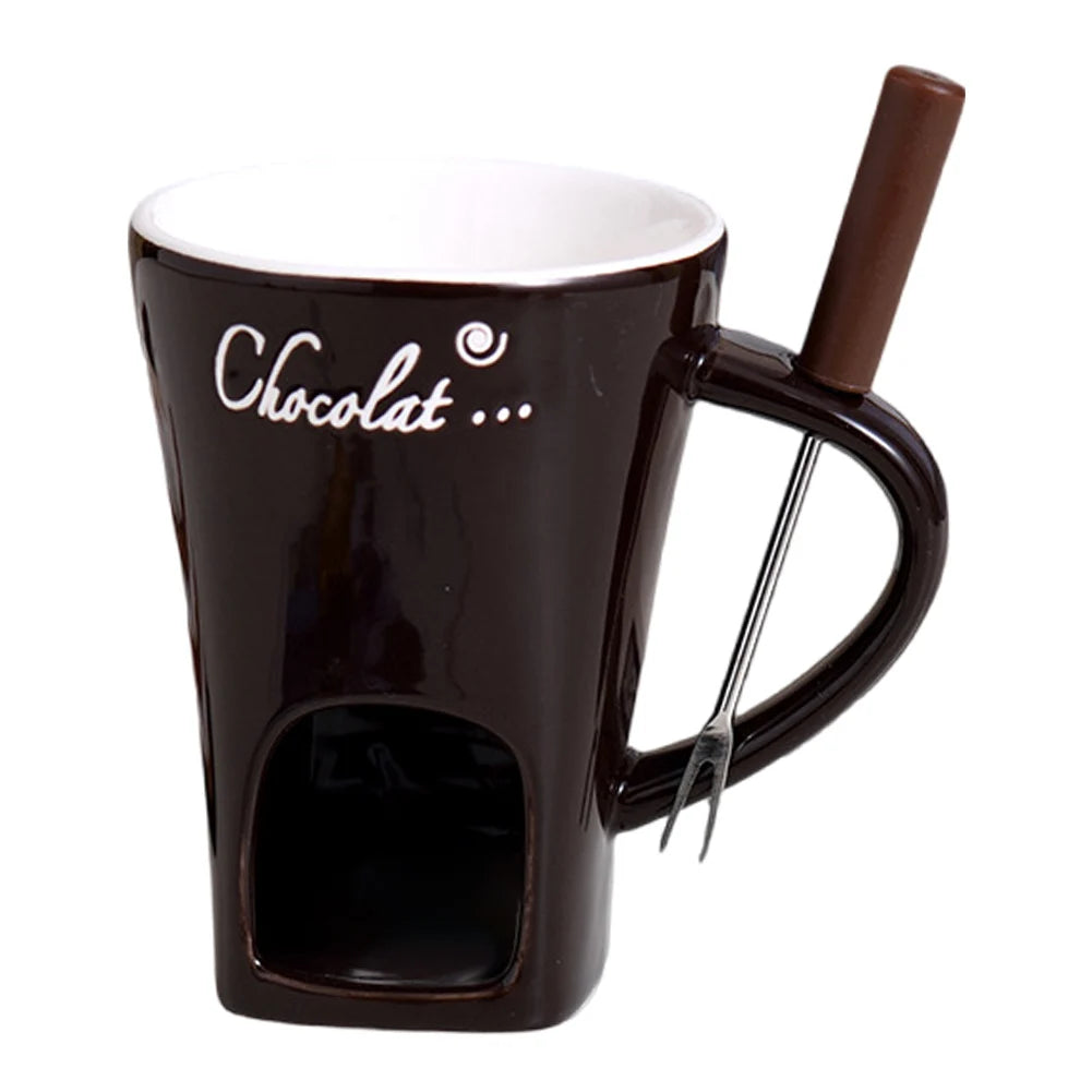 Sweet Fondue Cup for Date Night and More, Chocolate Melting Cup Set with Forks, Perfect as Fondue Mug or Chocolate Fondue Mug - Ideal Gifts for Birthday, Wedding, Mini Simmer Mug