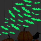 16pcs Glow Halloween Wall Stickers Halloween Glow In The Dark Window Decals Bat Decal Halloween Holiday Haunted House Home Decor
