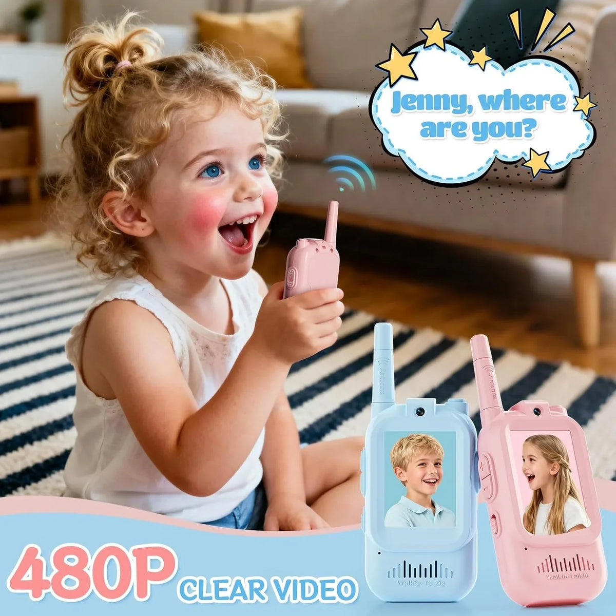 2-Piece Rechargeable Video Walkie-Talkies for Kids