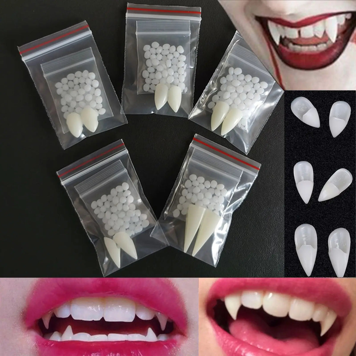 Vampire Fang Costume Teeth with Fitting Material – 5 Sizes