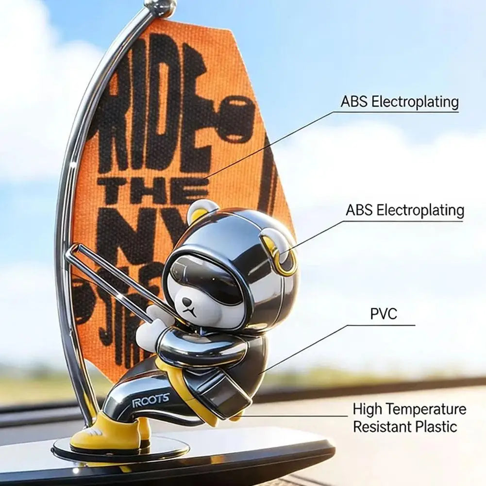 Magnetic Sailboat Swing Bear Car Dashboard Ornament – Sliding Cartoon Decoration
