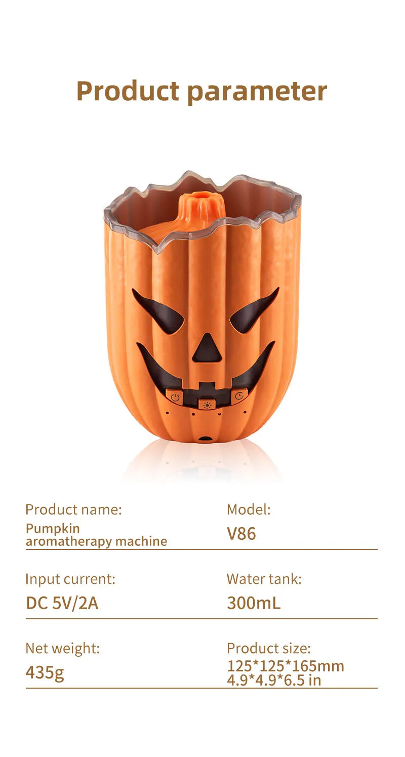 Halloween Pumpkin Aroma Diffuser & Humidifier – LED Night Light USB Essential Oil Mister