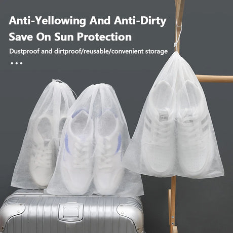 Portable Shoe Storage Drawstring Eco Storage Bag for Sundries Non-woven Bag Cover Anti-yellow White Shoe Dustproof Shoe Cover