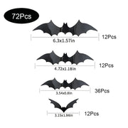 3D Black Halloween Bat Wall Decorations – 6 Pack Sizes