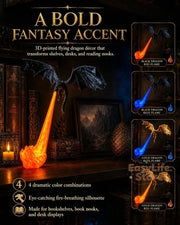 Dragon Bookshelf Nook Light, 3D Fire-Breathing Shelf Decor | Flying Dragon Design Book Lover Gift | Halloween Shelf Display