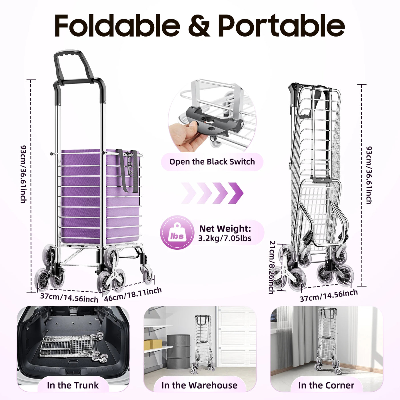40 kg Foldable Stair-Climbing Shopping Trolley