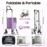 Foldable Shopping Cart with Wheels, 40kg Capacity Portable Grocery Trolley for Supermarket Market Travel Stair Climbing
